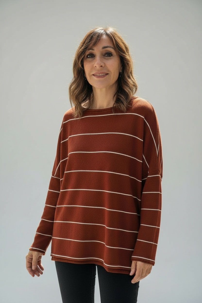 Neirami pull caldo cotone color mattone e righe bianche