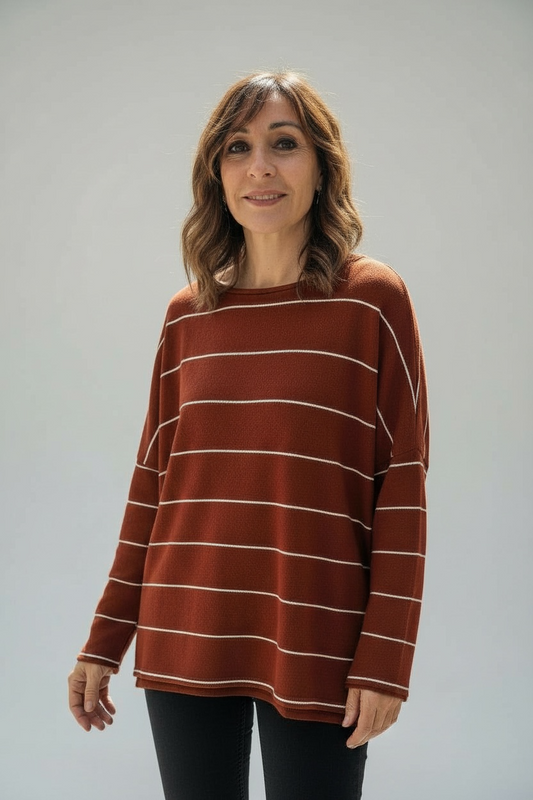 Neirami pull caldo cotone color mattone e righe bianche