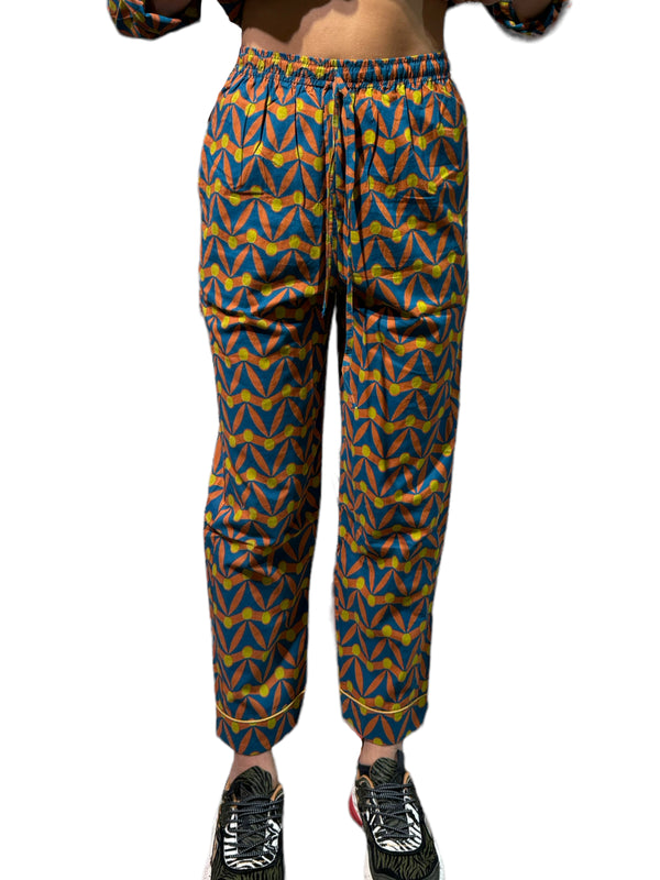 Pantalone pijiama style - Arancione-azzurro