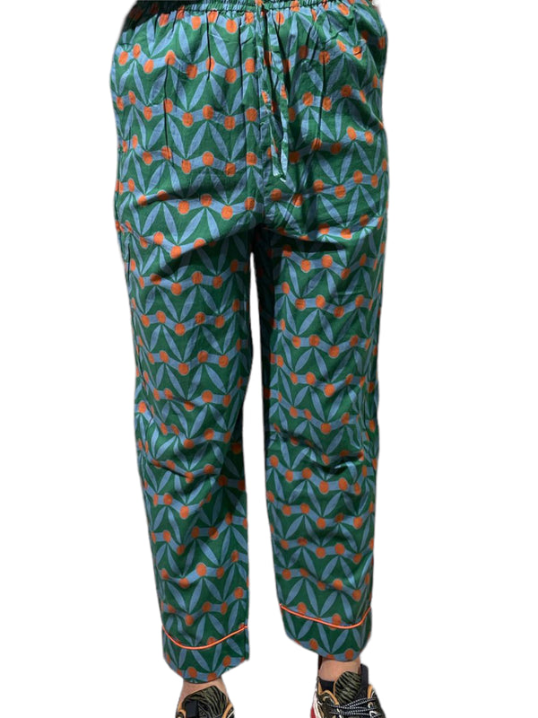 Pantalone pijiama style - Floreale verde-arancione
