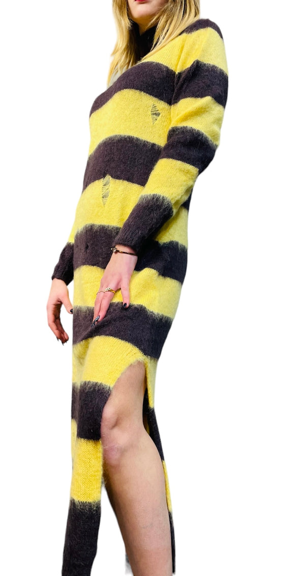 Maglione lungo dolcevita con spacco - vino-gialo