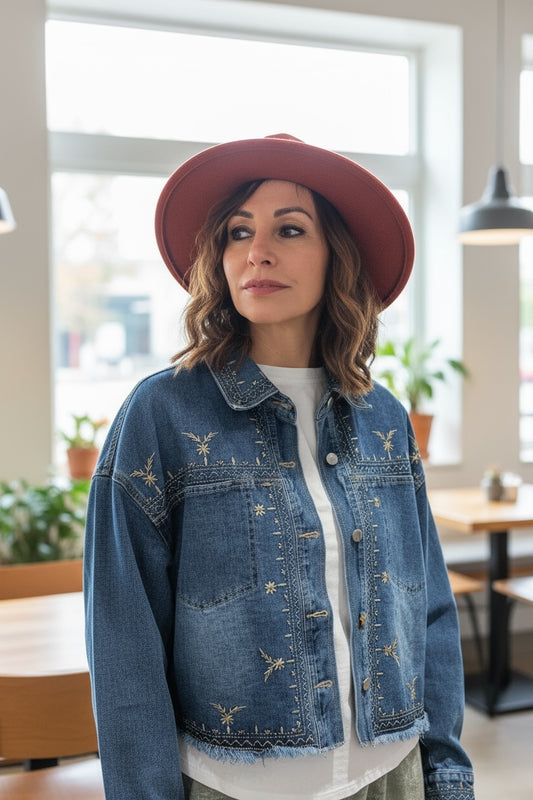 Amèlie blanc Caban denim con ricami