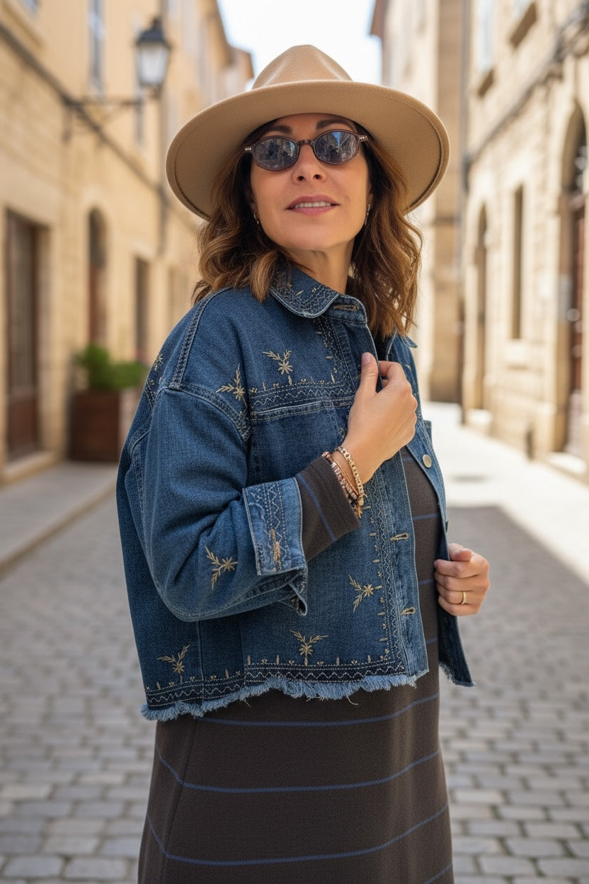 Amèlie blanc Caban denim con ricami
