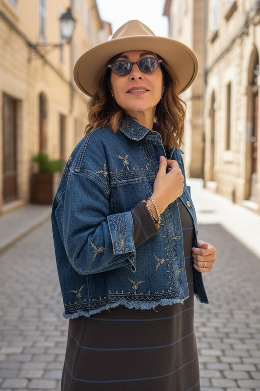 Amèlie blanc Caban denim con ricami